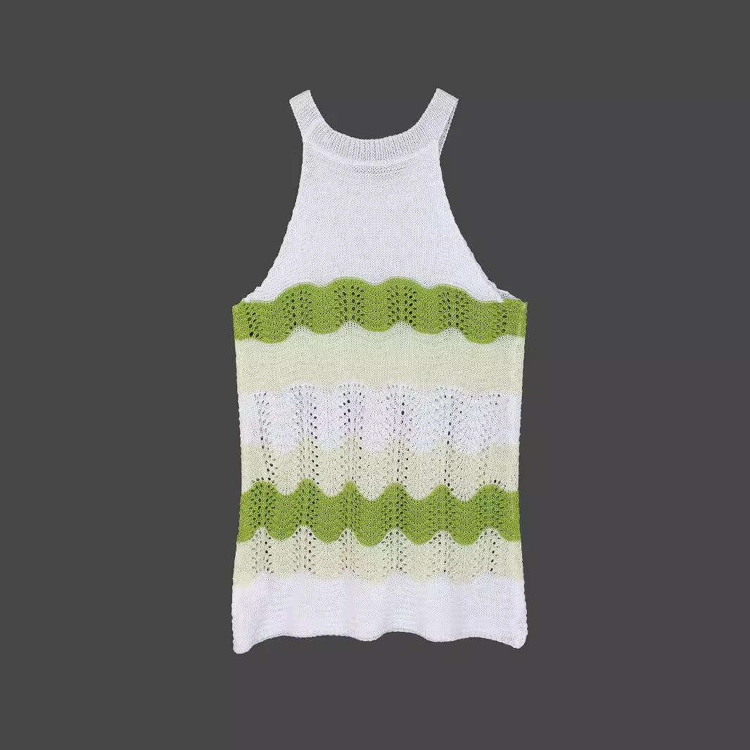 Knitted Tank Top Women's Round Neck Hollow Out Summer Vest SSU-00053