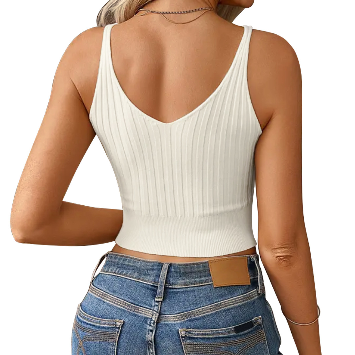 Sleeveless V-Neck Cami Top Set - Summer Crop Tank SSU-00029