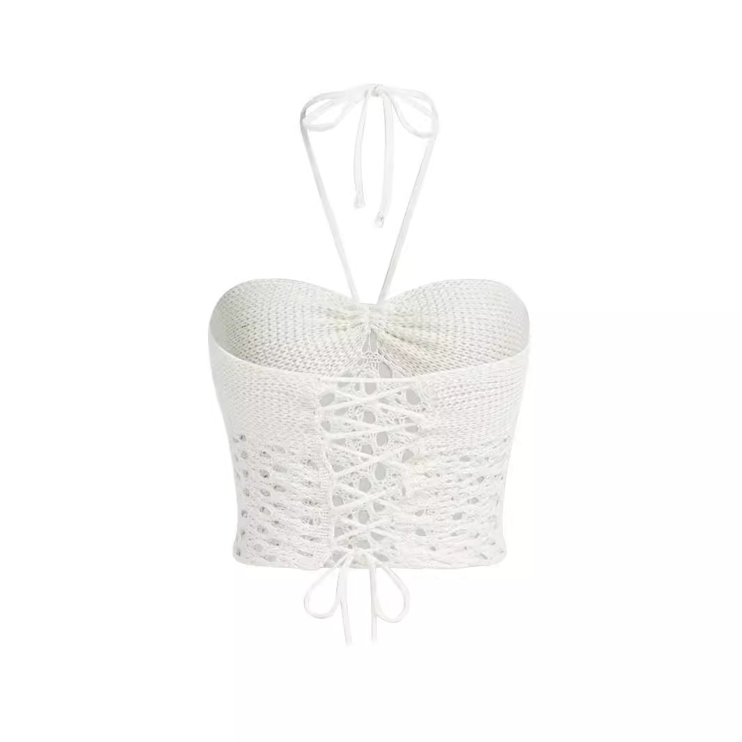 Two-Piece Halter Crop Top Set - White & Black SSU-00002