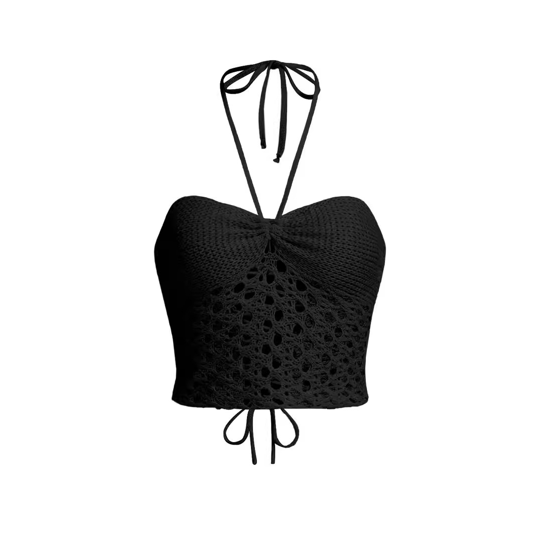 Two-Piece Halter Crop Top Set - White & Black SSU-00002