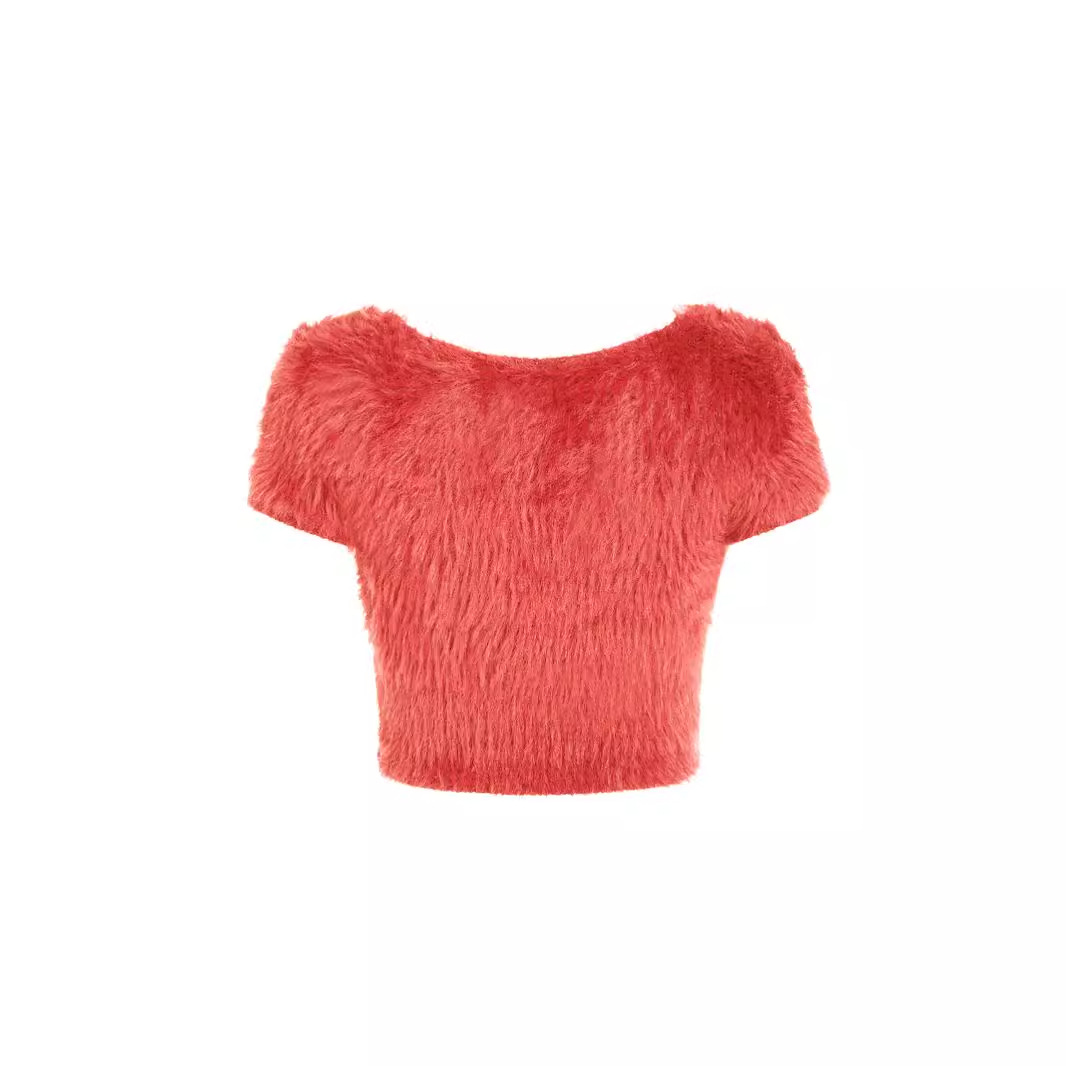 Square Neck Knit Short Sleeve Two-Piece Set (Red+Blue) Summer SSU-00009