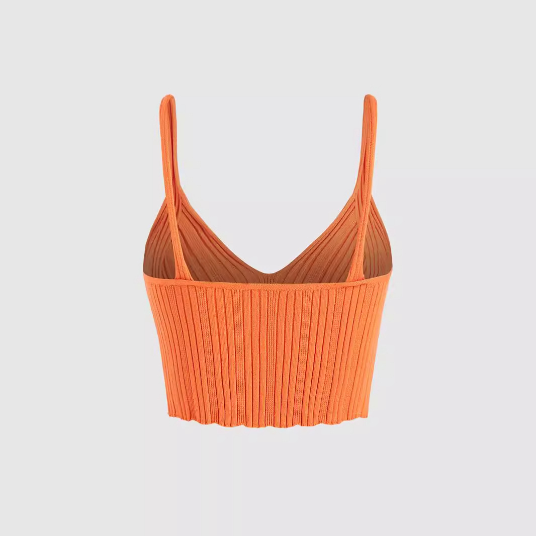 Knitted Cami Tank Top Two-Piece Set - Orange & Black Summer SSU-00005