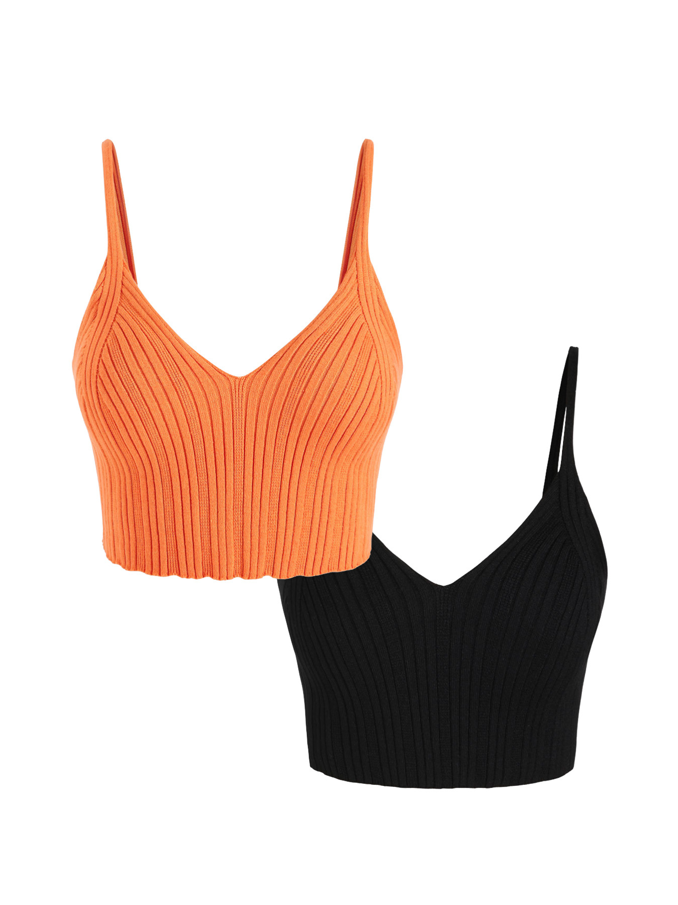 Knitted Cami Tank Top Two-Piece Set - Orange & Black Summer SSU-00005
