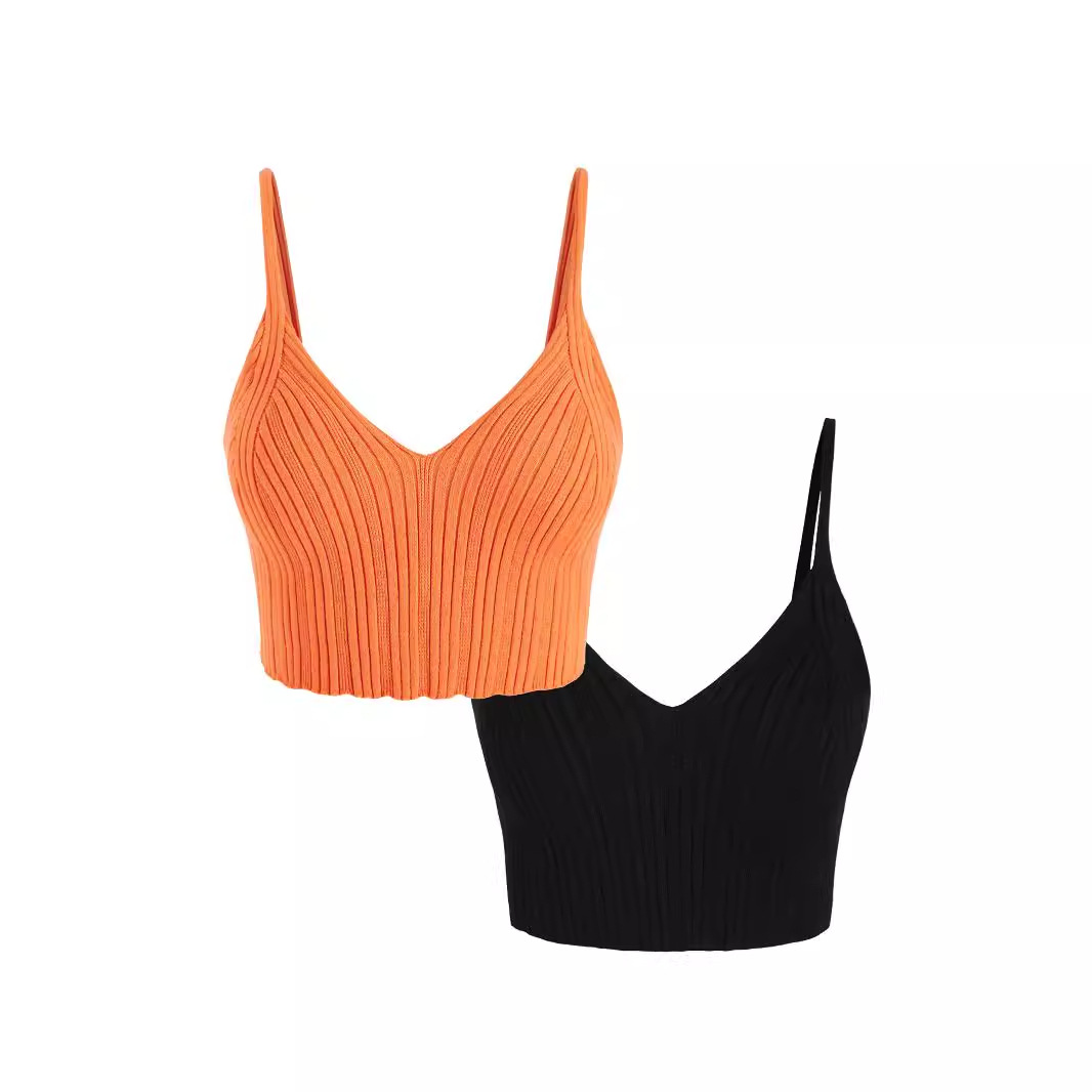 Knitted Cami Tank Top Two-Piece Set - Orange & Black Summer SSU-00005