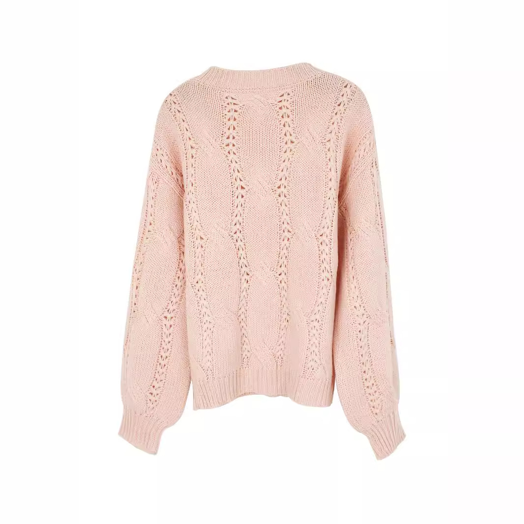 Women's Knit Sweater Long Sleeve Hollow Out Pullover Top SSU-00002