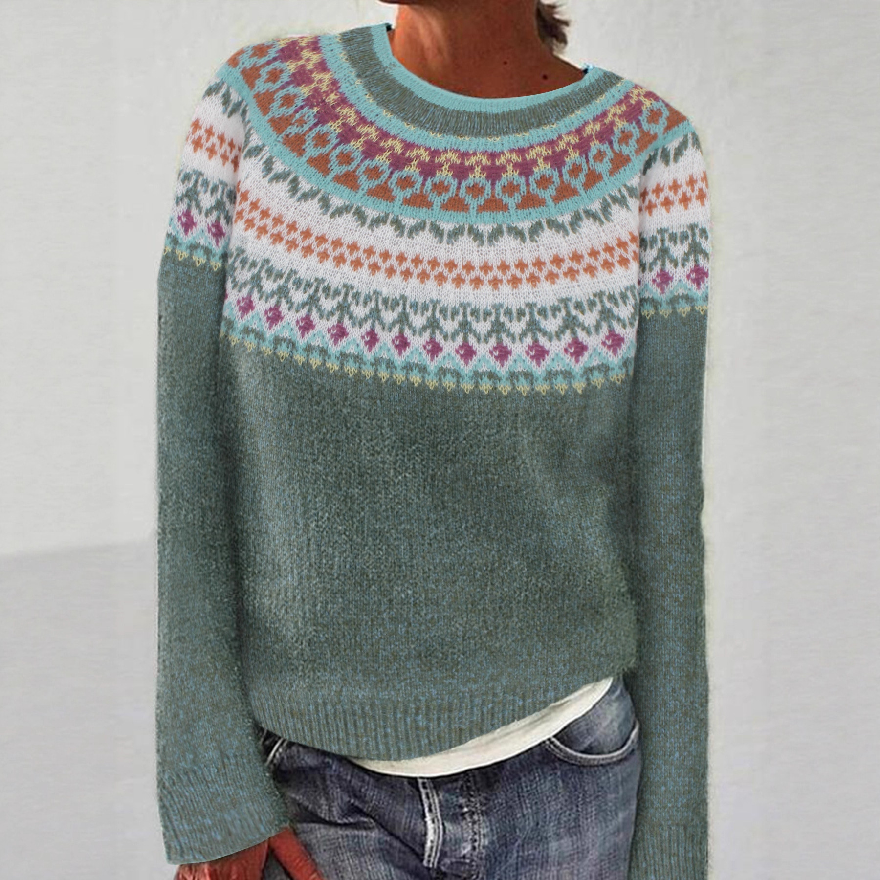 Soft Knitted Colorblock Raglan Sweater Comfort Fit Ribbed Pullover SSU-00077