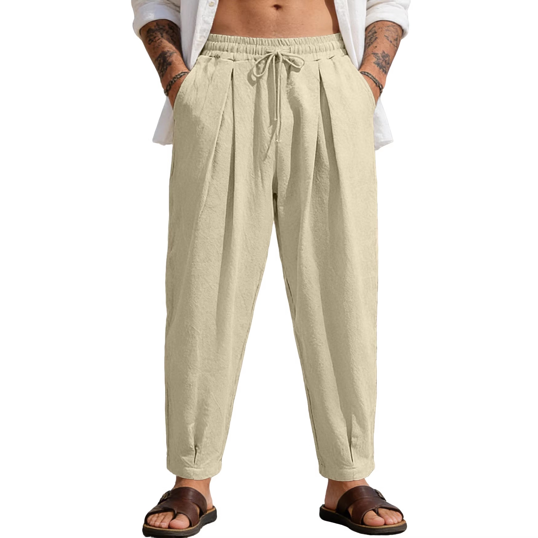 Men's  Drawstring Harem Pants Casual Beach Trousers