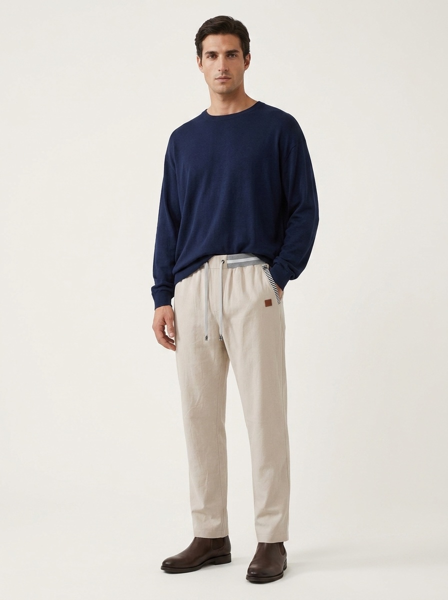 Men's Drawstring Waistband Woven Trousers with Pockets