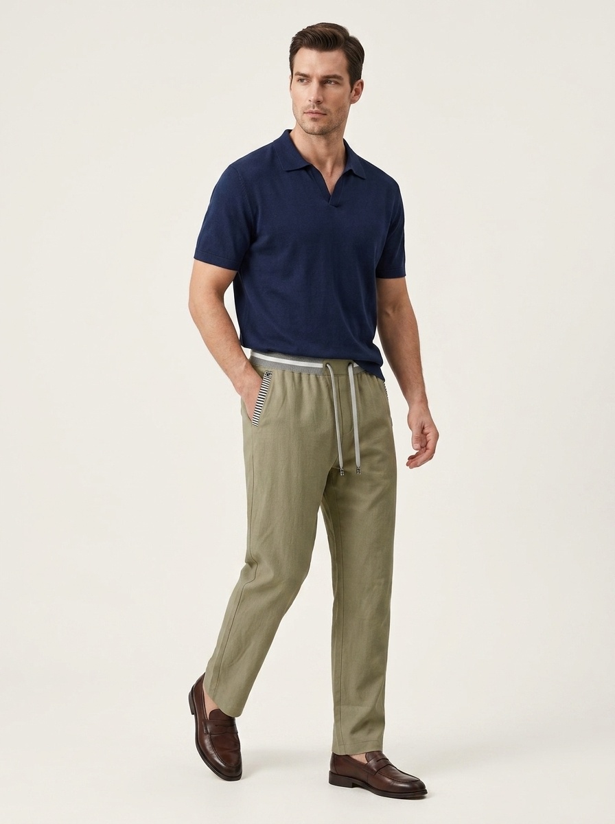 Men's Drawstring Waistband Woven Trousers with Pockets
