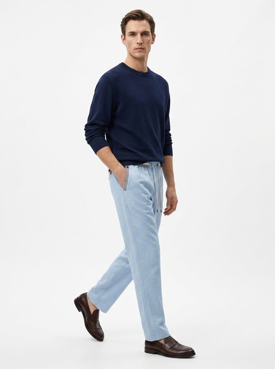 Men's Drawstring Waistband Woven Trousers with Pockets