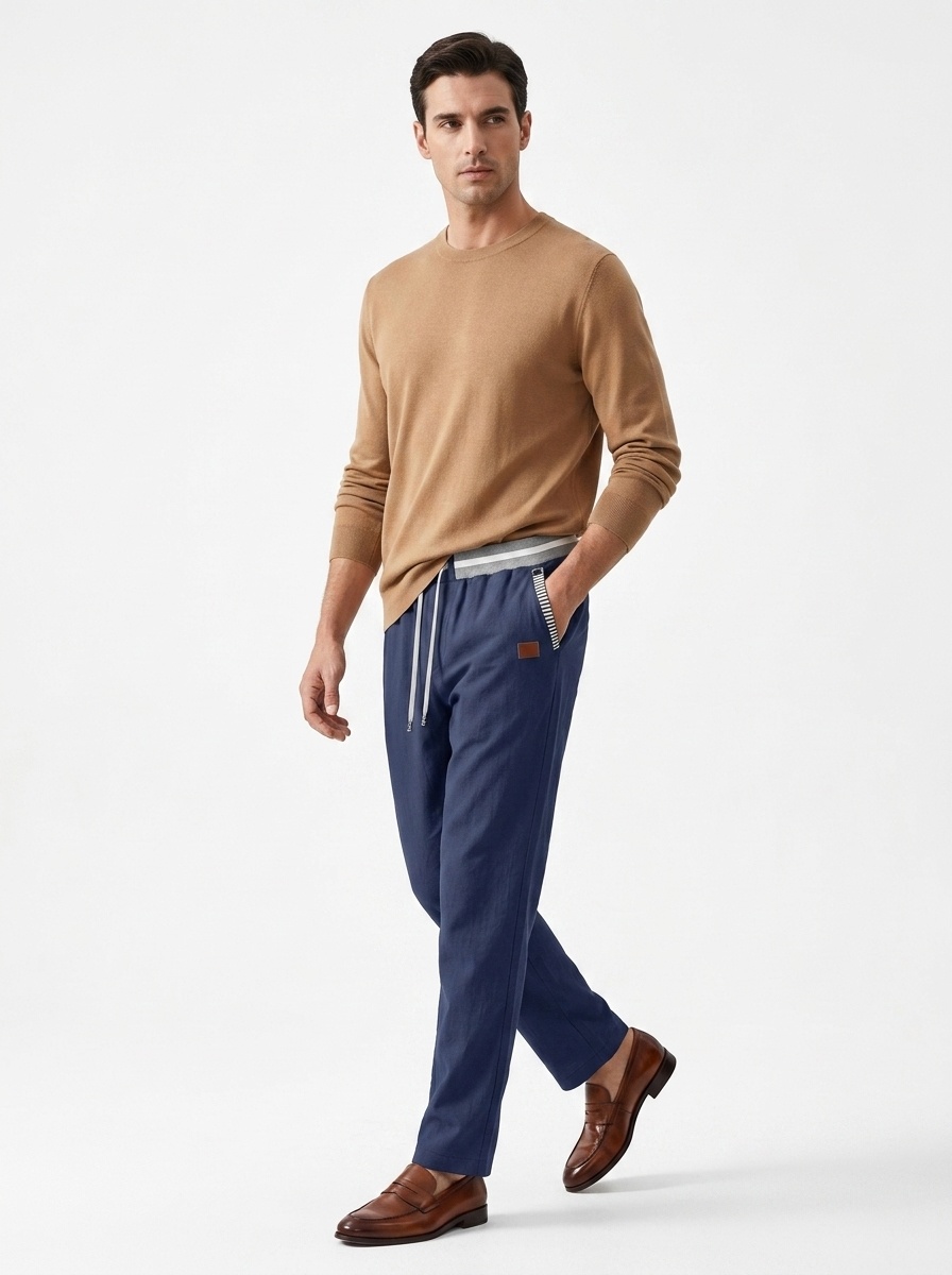 Men's Drawstring Waistband Woven Trousers with Pockets