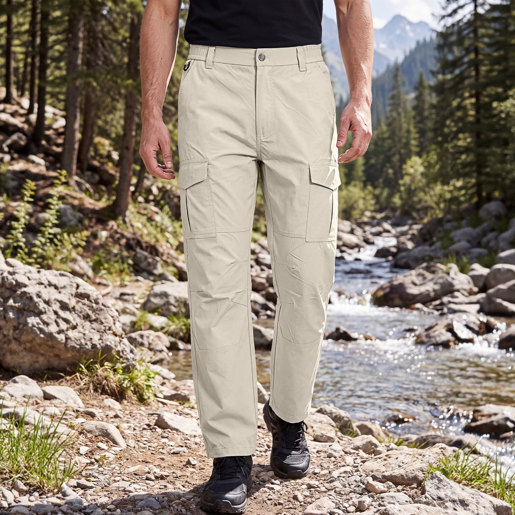 Men's Cargo Trousers with Elastic Waistband