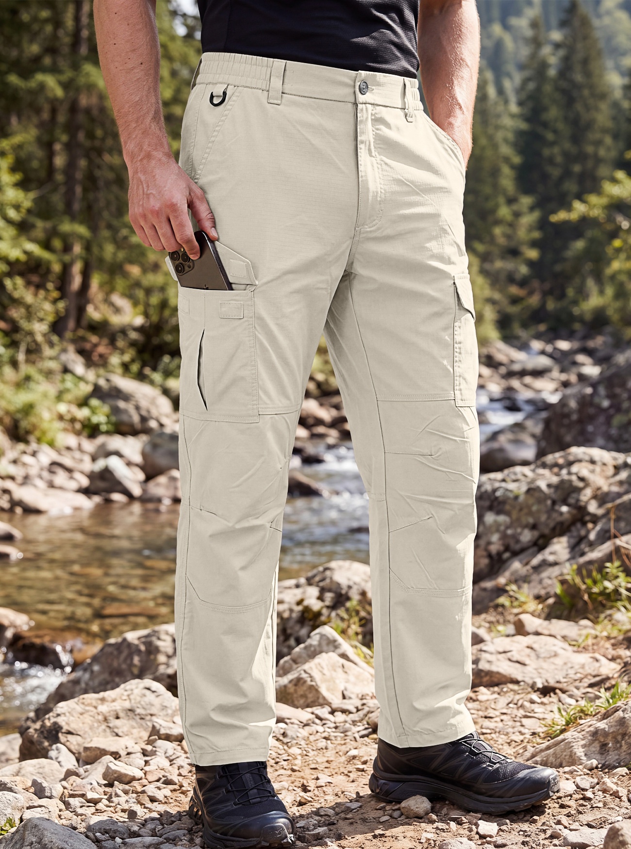 Men's Cargo Trousers with Elastic Waistband