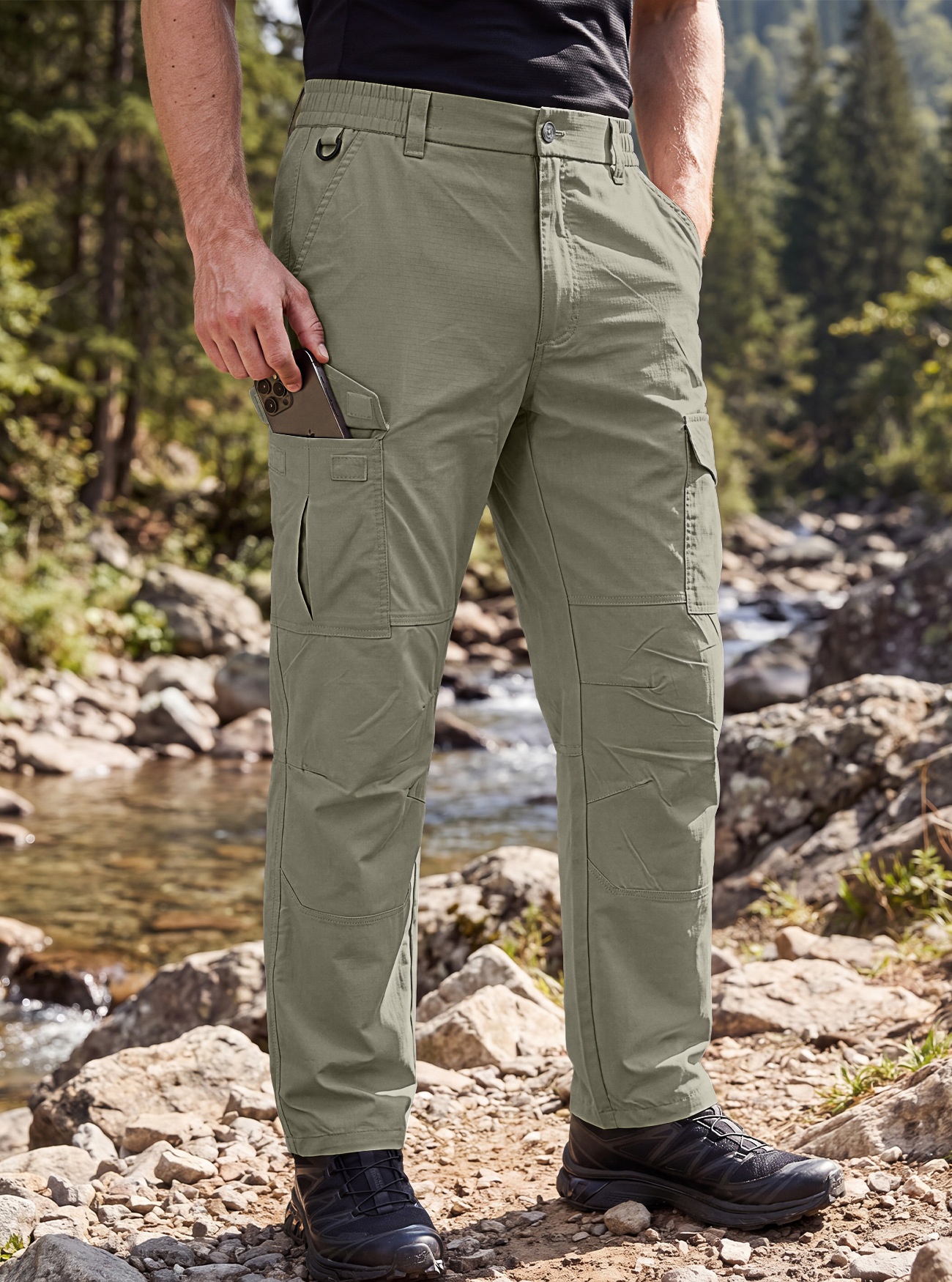 Men's Cargo Trousers with Elastic Waistband