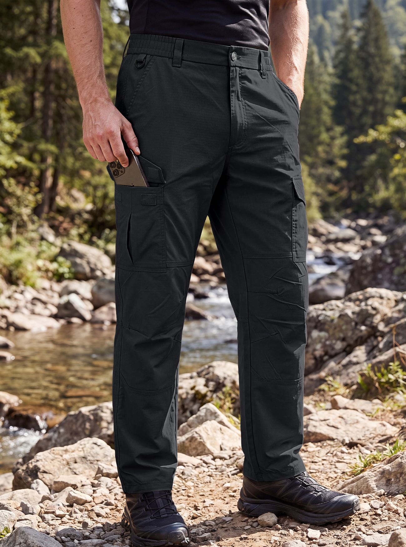 Men's Cargo Trousers with Elastic Waistband
