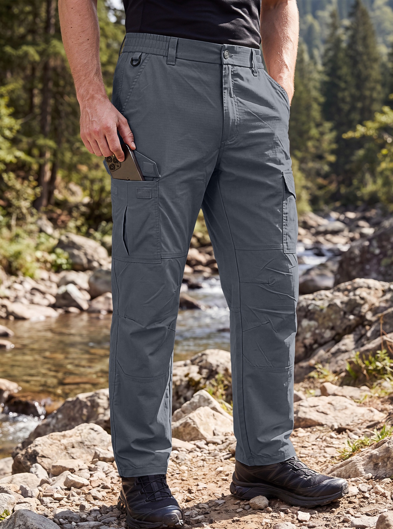 Men's Cargo Trousers with Elastic Waistband
