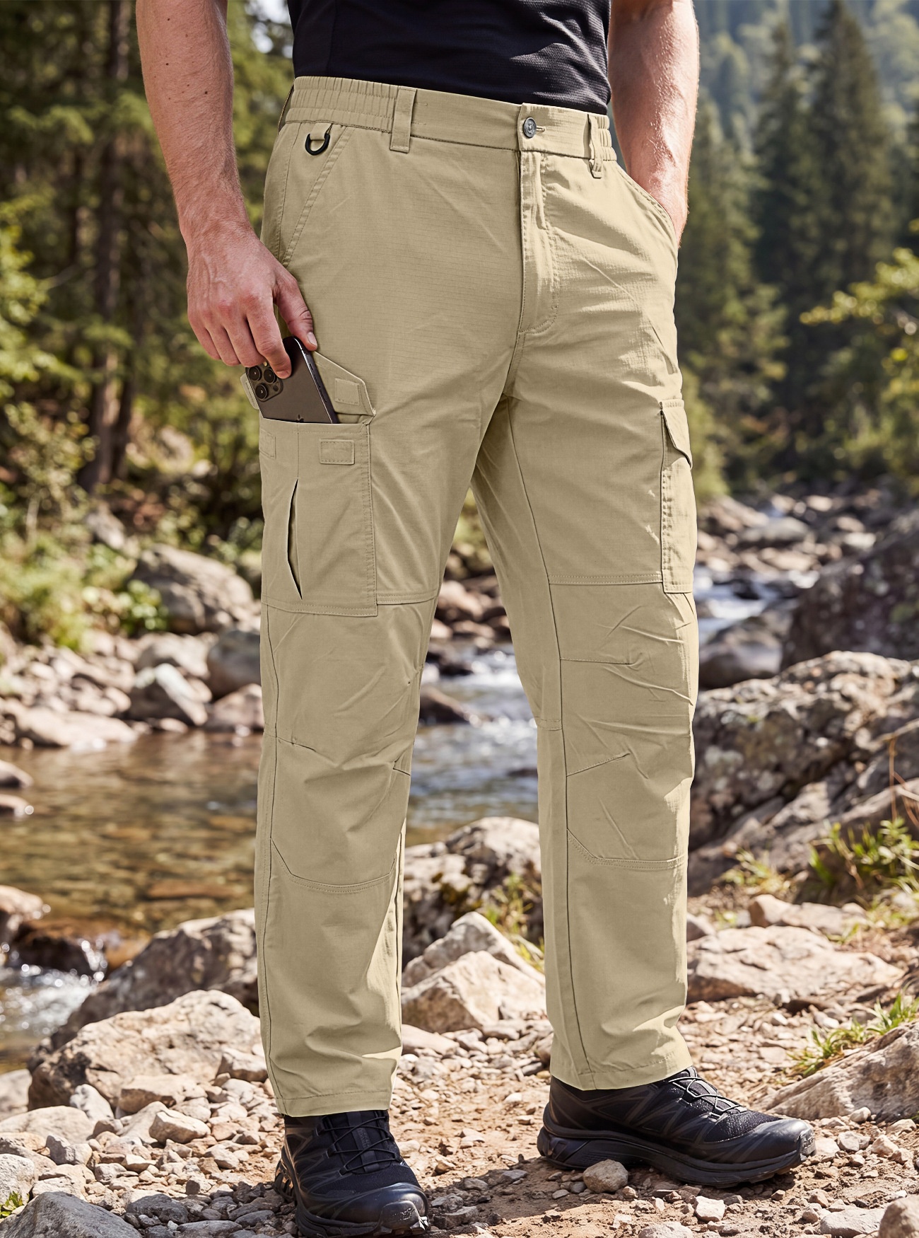 Men's Cargo Trousers with Elastic Waistband