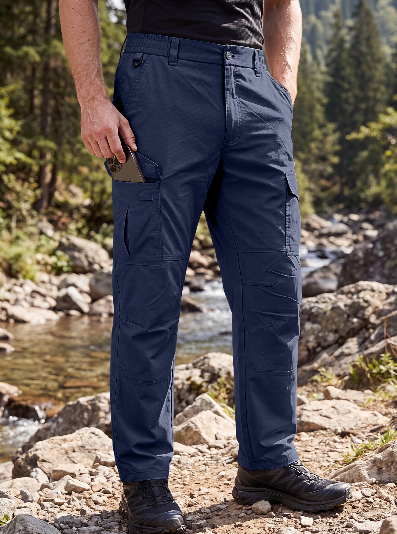 Men's Cargo Trousers with Elastic Waistband