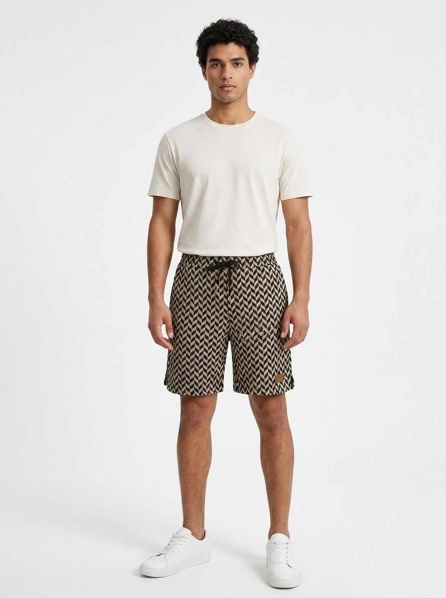 Men's Chevron Print Drawstring Casual Shorts