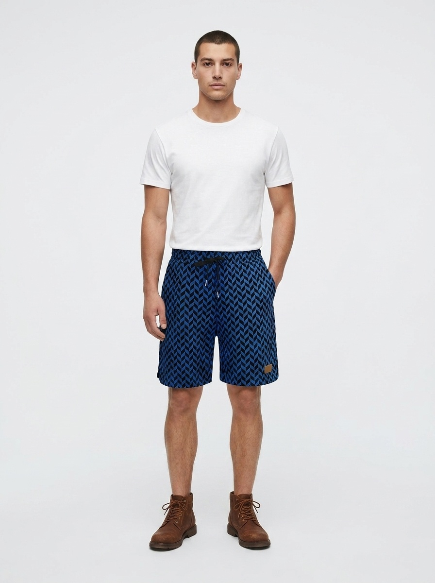 Men's Chevron Print Drawstring Casual Shorts