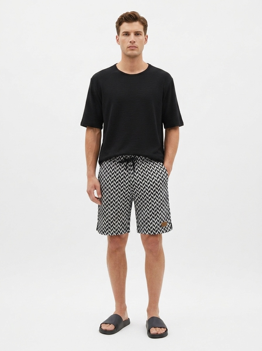 Men's Chevron Print Drawstring Casual Shorts