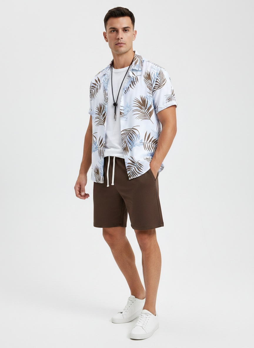 Men's Hawaiian Shirt & Shorts Set - Beach Vacation Outfit