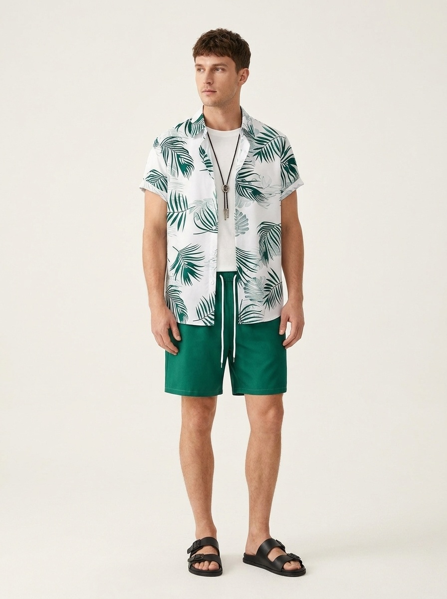 Men's Hawaiian Shirt & Shorts Set - Beach Vacation Outfit