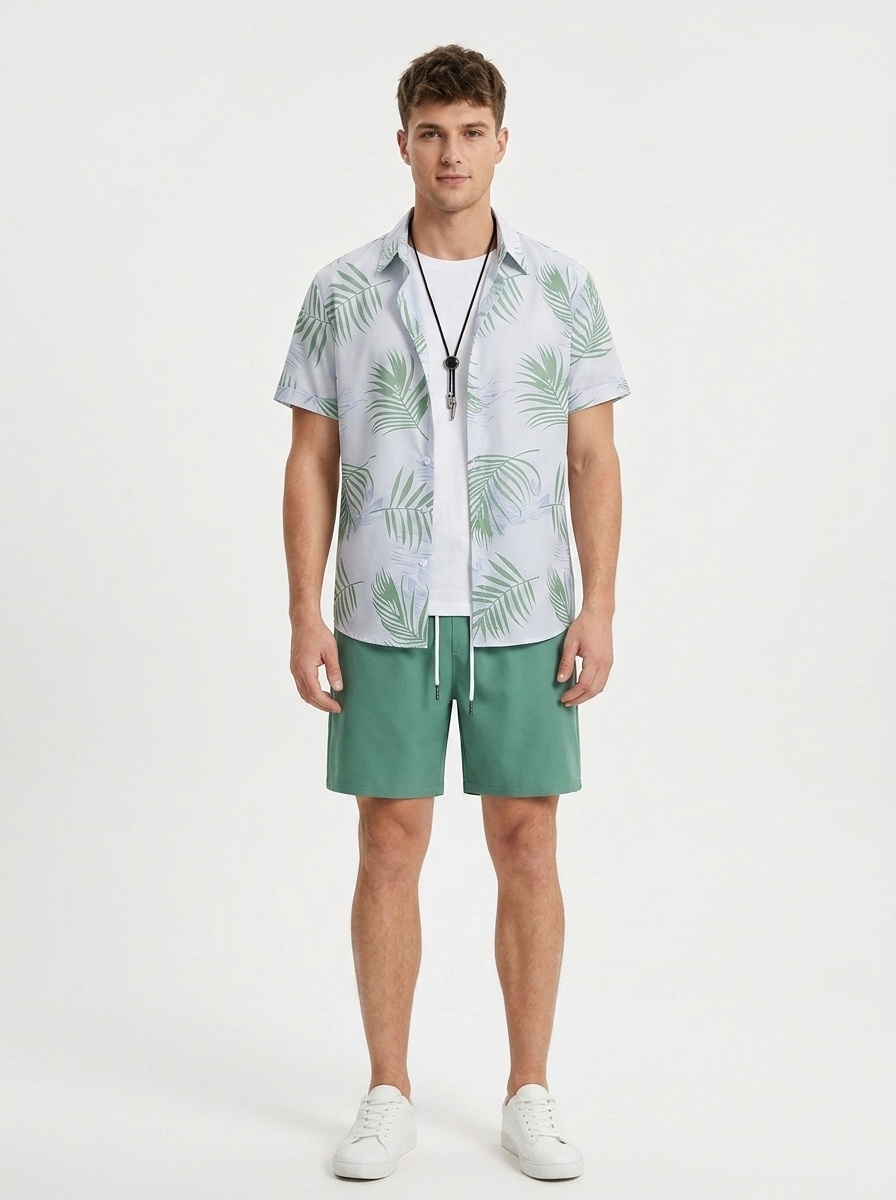 Men's Hawaiian Shirt & Shorts Set - Beach Vacation Outfit