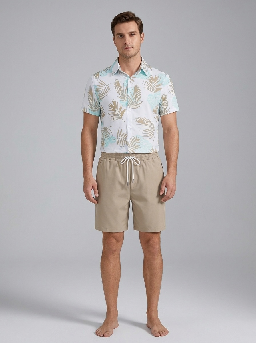 Men's Hawaiian Shirt & Shorts Set - Beach Vacation Outfit