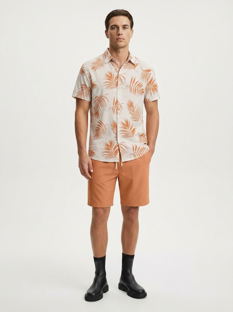 Men's Hawaiian Shirt & Shorts Set - Beach Vacation Outfit