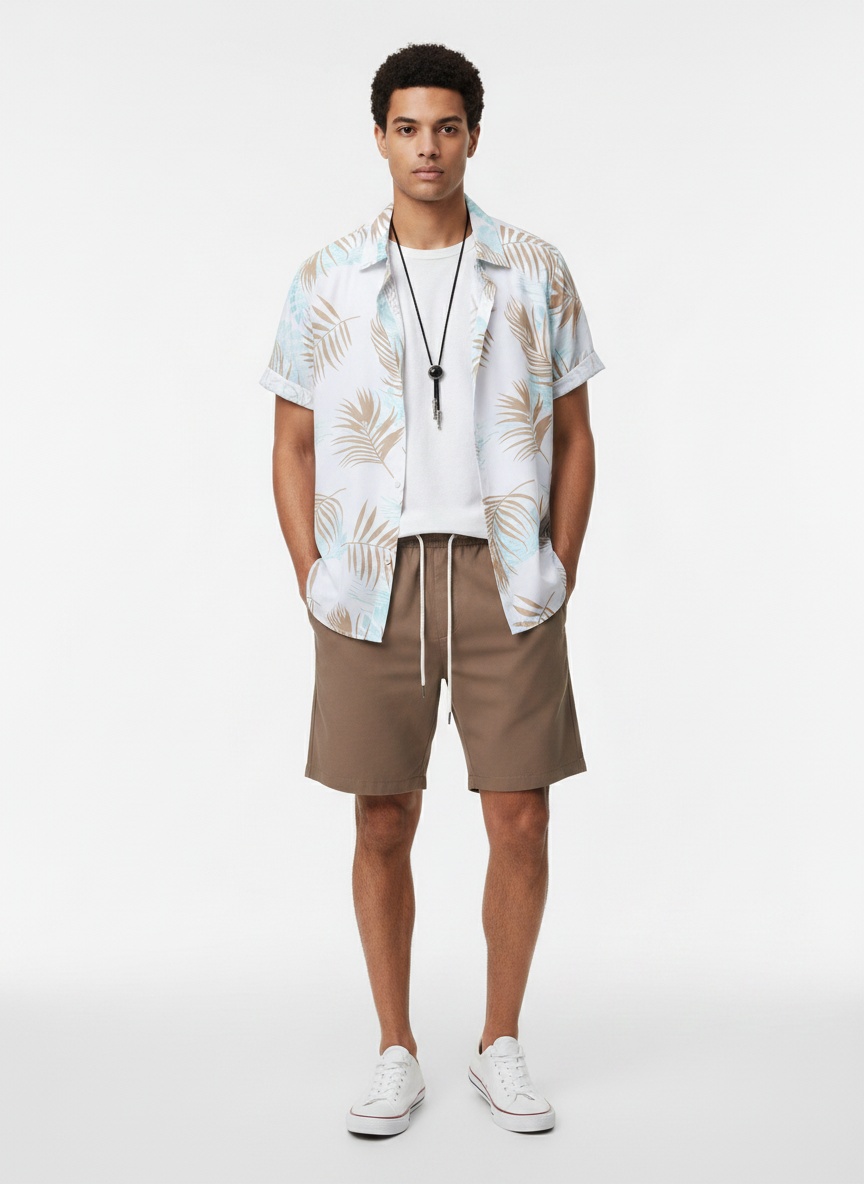 Men's Hawaiian Shirt & Shorts Set - Beach Vacation Outfit