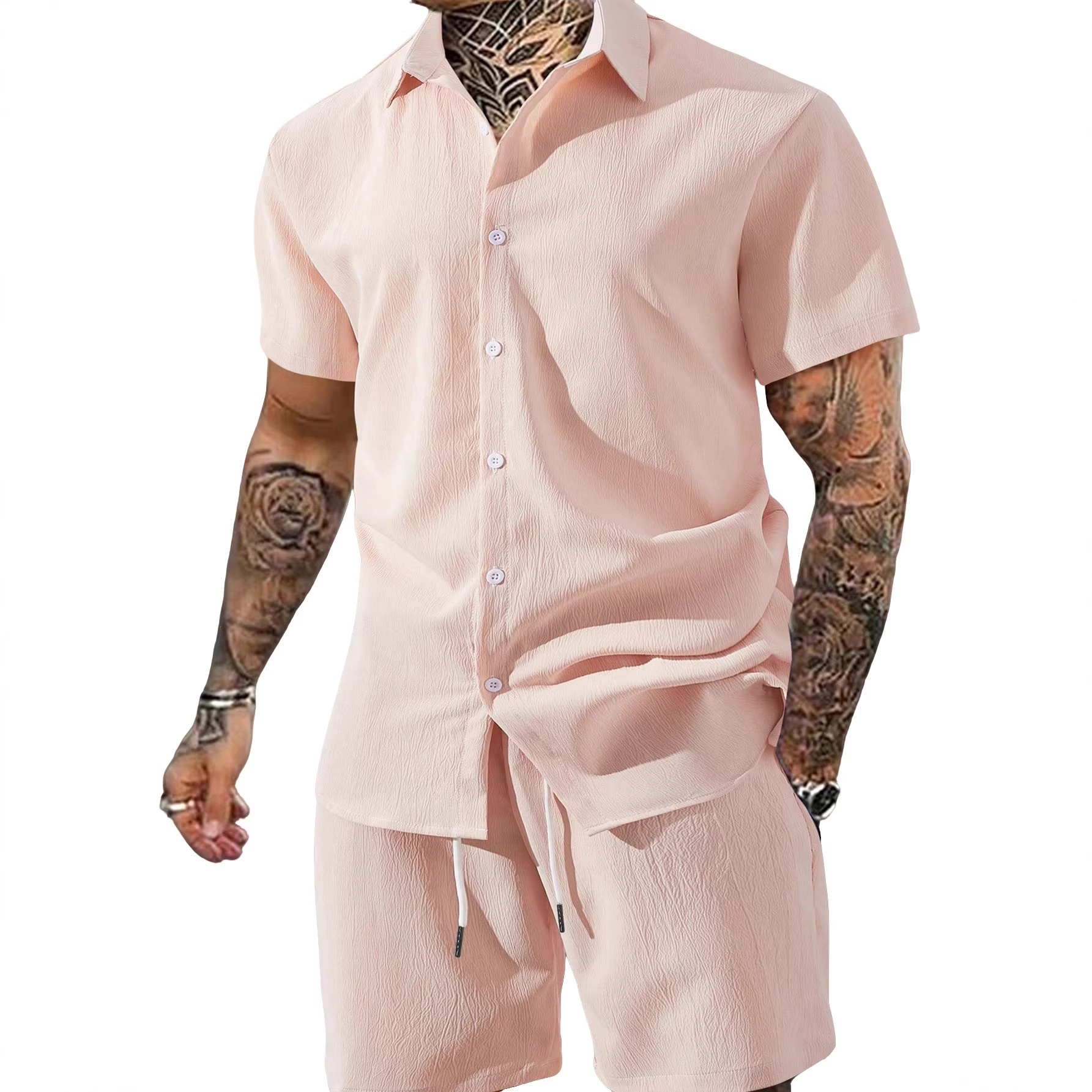 Men's Casual Short Sleeve Button Up Shirt & Shorts Set