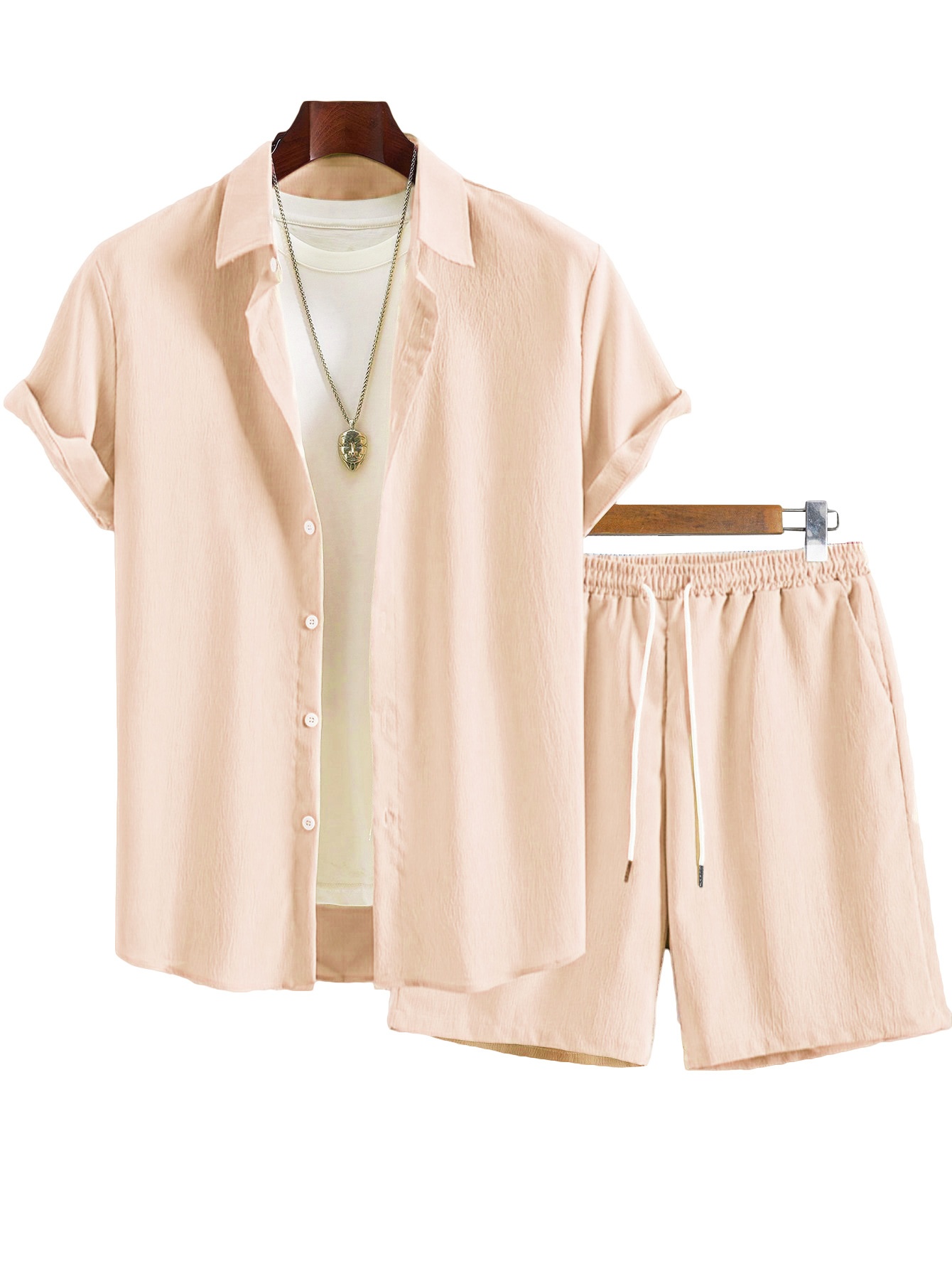 Men's Casual Short Sleeve Button Up Shirt & Shorts Set