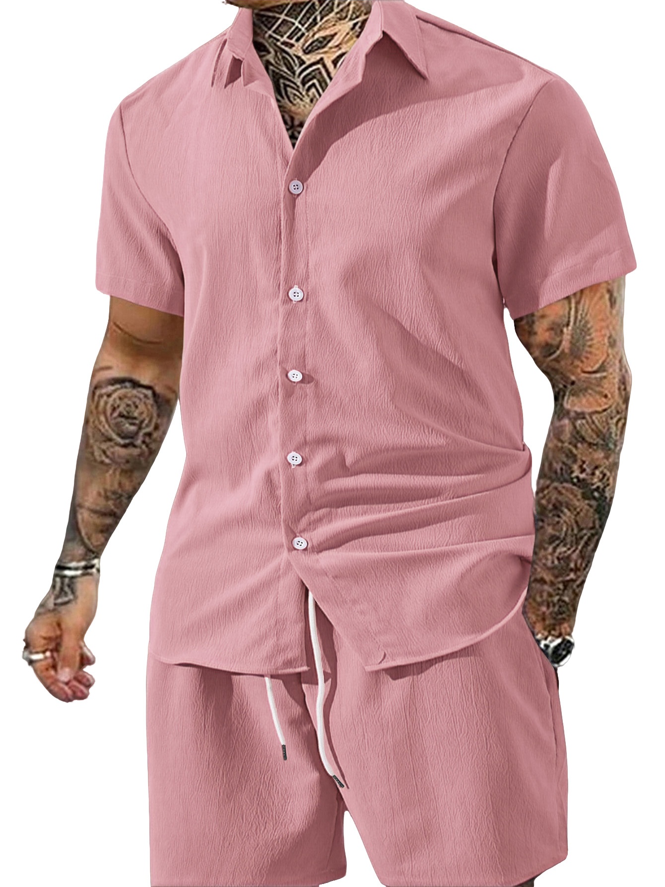 Men's Casual Short Sleeve Button Up Shirt & Shorts Set
