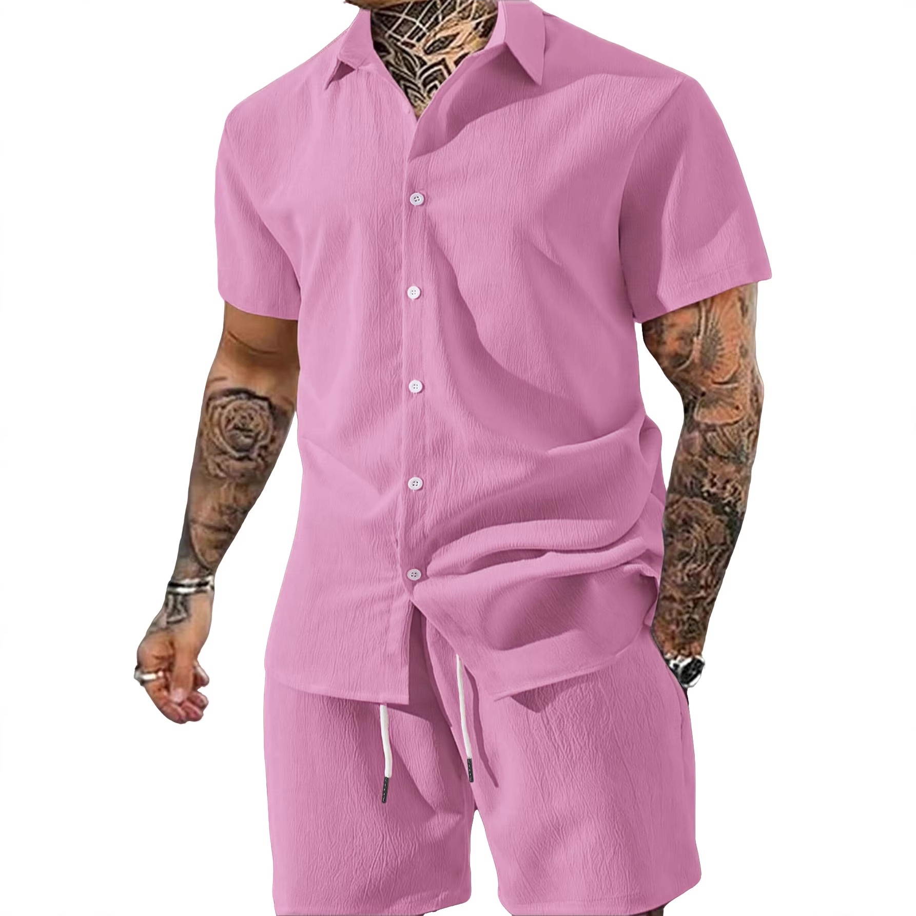 Men's Casual Short Sleeve Button Up Shirt & Shorts Set