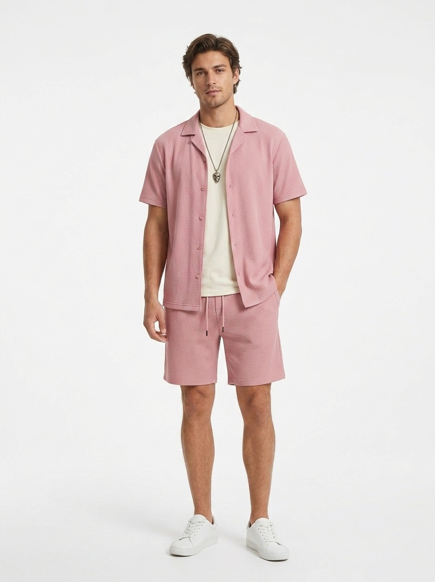 Men's Casual Short Sleeve Button Up Shirt & Shorts Set
