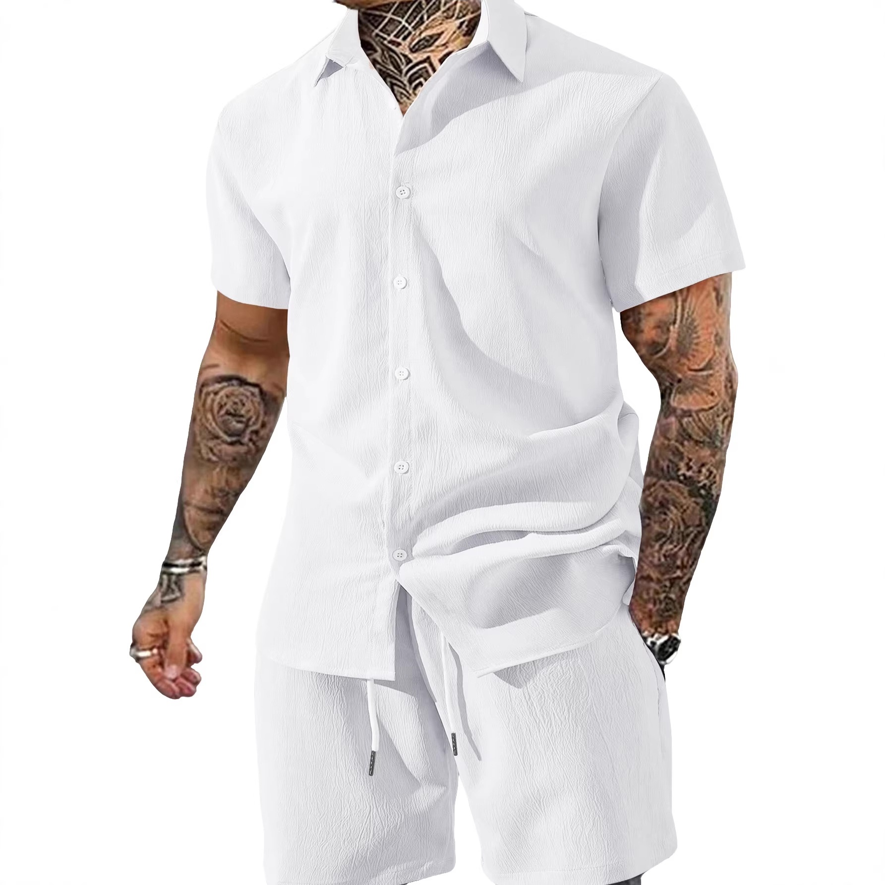 Men's Casual Short Sleeve Button Up Shirt & Shorts Set