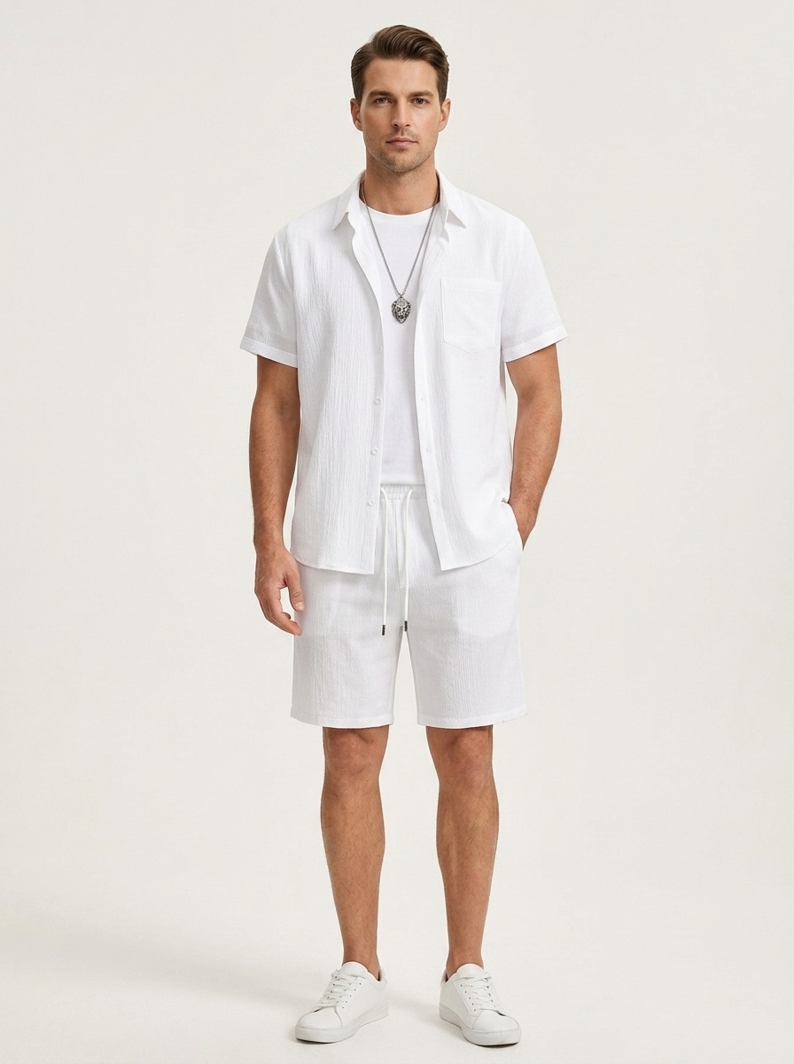 Men's Casual Short Sleeve Button Up Shirt & Shorts Set