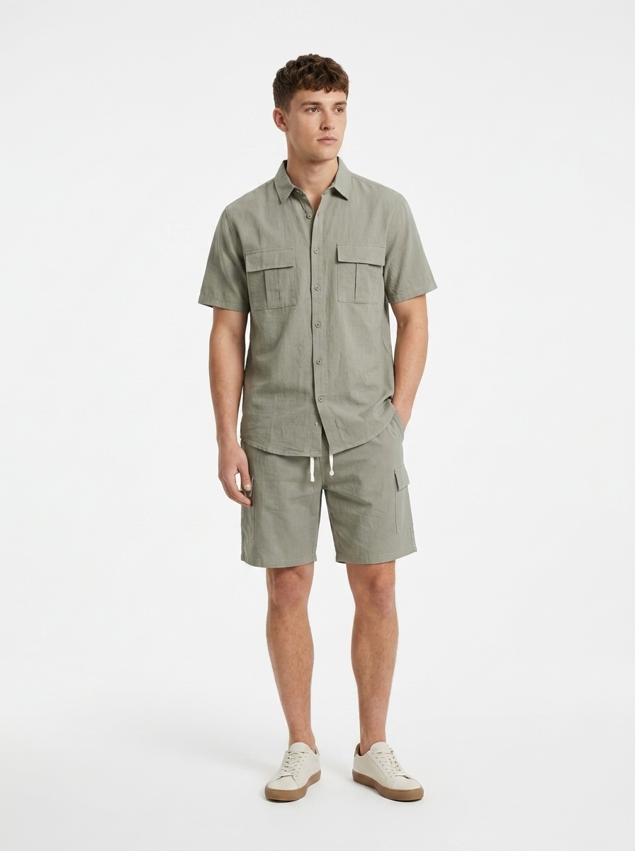 Men's Blend Short Sleeve Shirt & Cargo Shorts Set