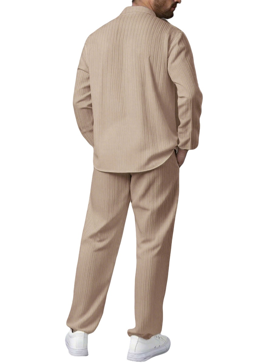 Men's Pleated Shirt & Pants Set - Casual 2 Piece Outfit