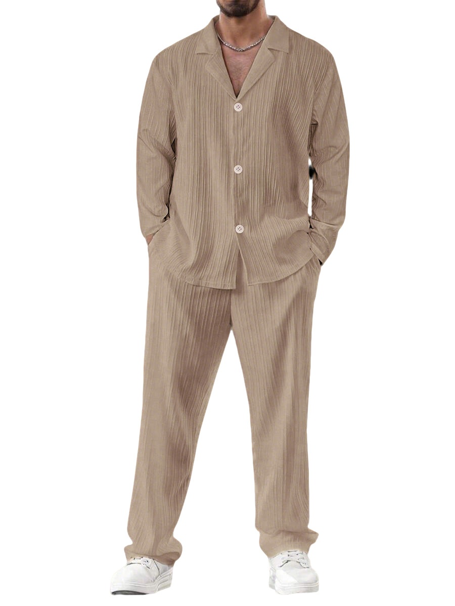 Men's Pleated Shirt & Pants Set - Casual 2 Piece Outfit