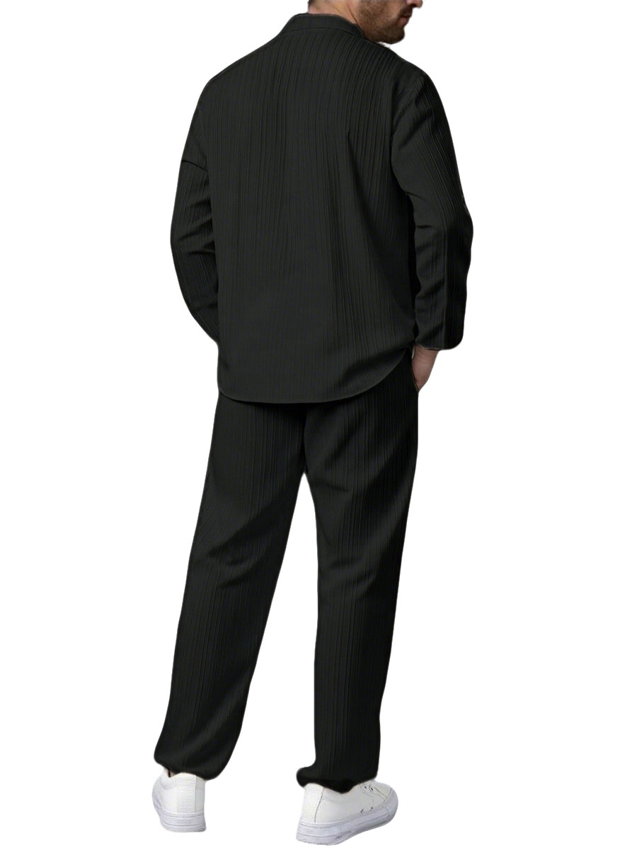 Men's Pleated Shirt & Pants Set - Casual 2 Piece Outfit