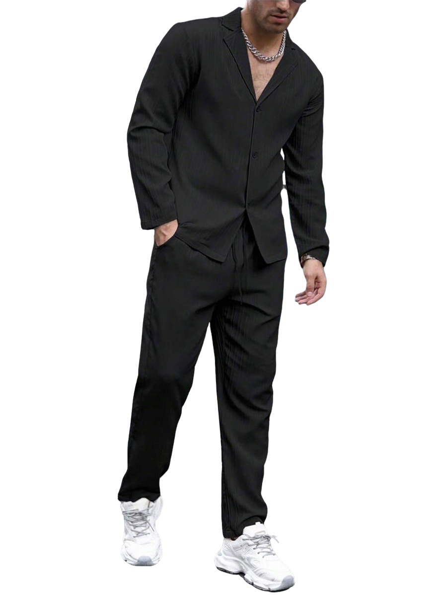 Men's Pleated Shirt & Pants Set - Casual 2 Piece Outfit