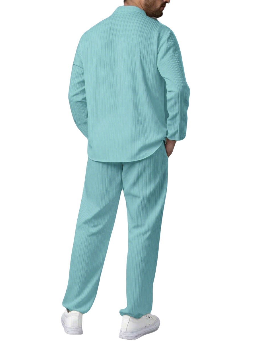 Men's Pleated Shirt & Pants Set - Casual 2 Piece Outfit