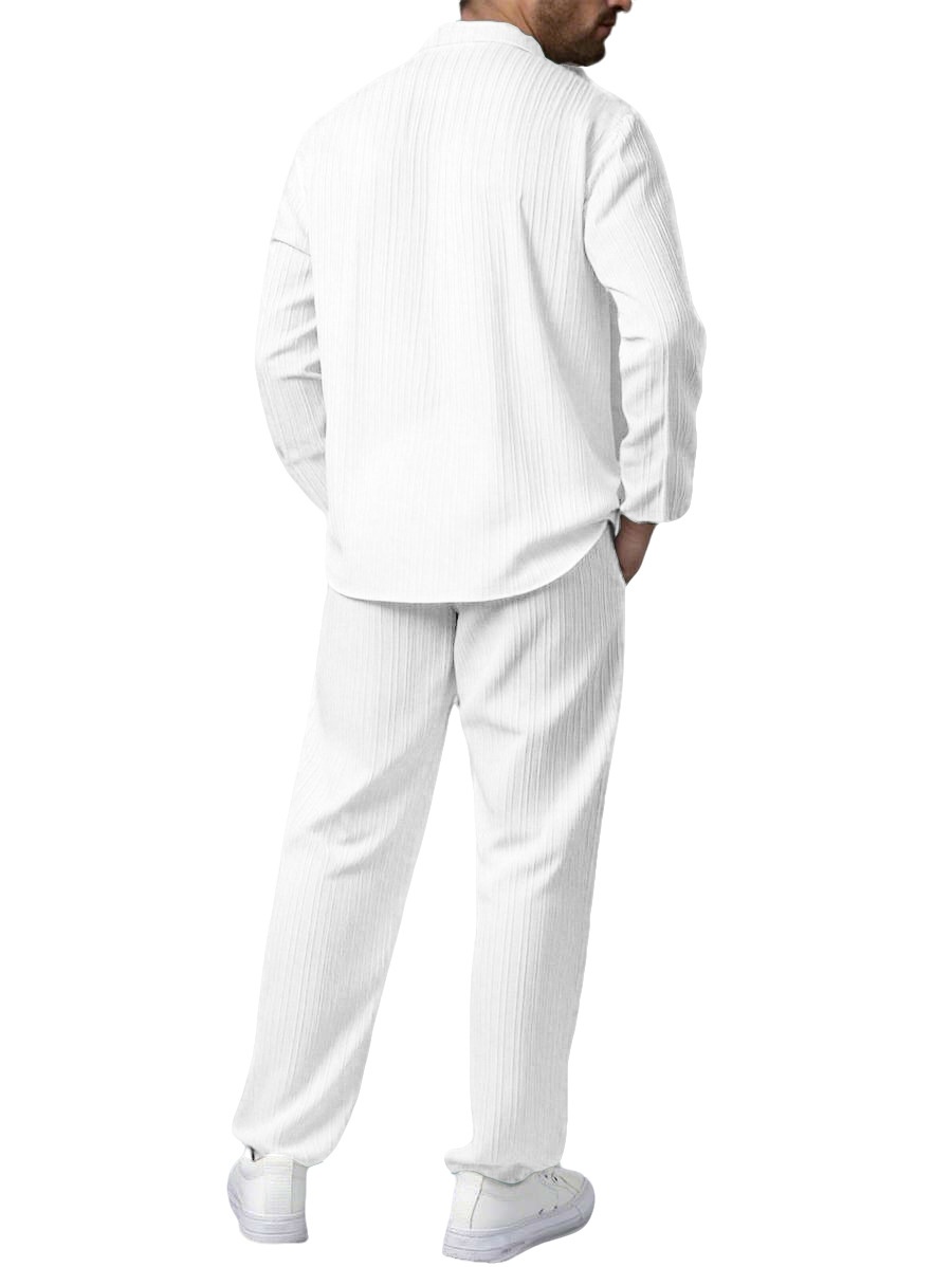 Men's Pleated Shirt & Pants Set - Casual 2 Piece Outfit