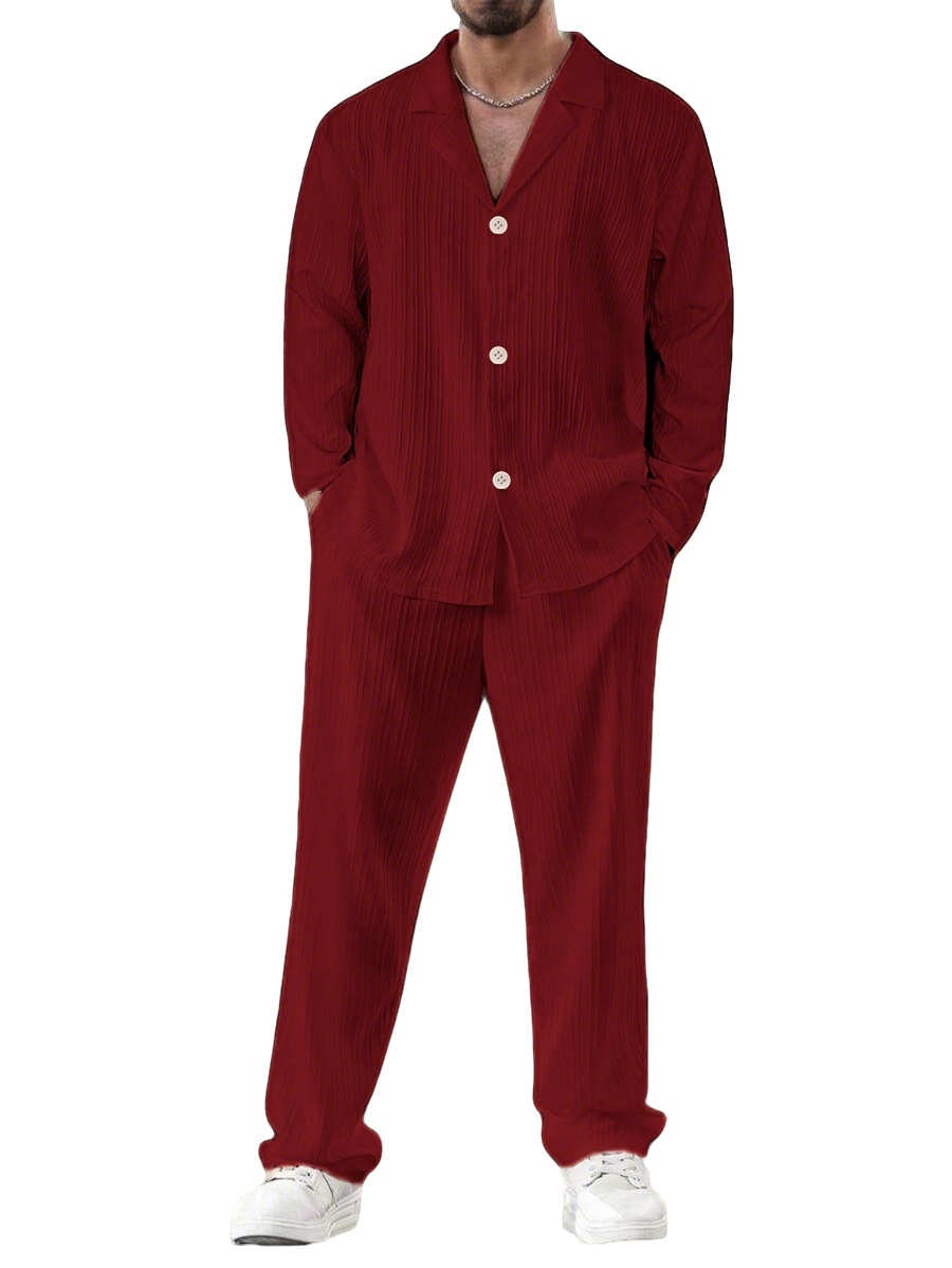 Men's Pleated Shirt & Pants Set - Casual 2 Piece Outfit