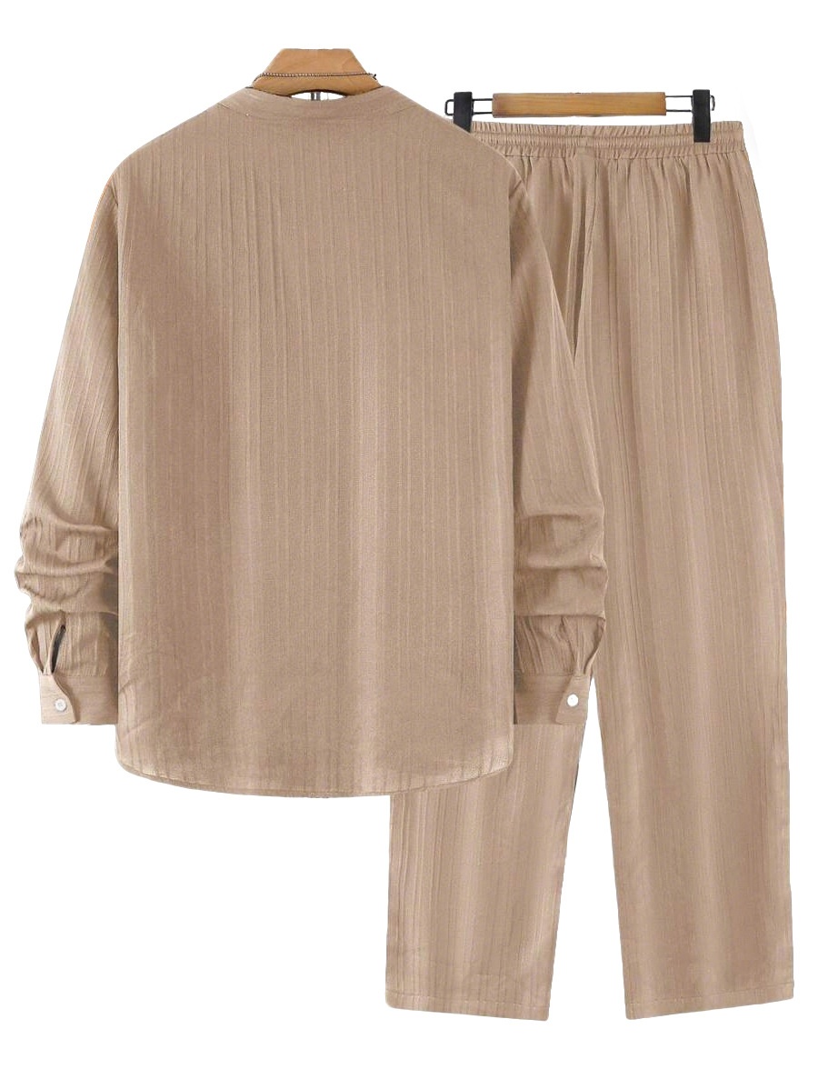 Men's Ribbed Stand Collar Shirt & Pants Casual Set