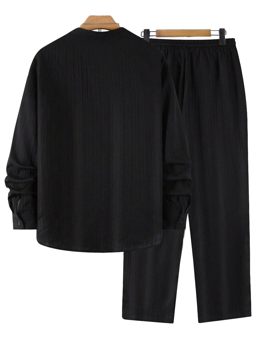 Men's Ribbed Stand Collar Shirt & Pants Casual Set