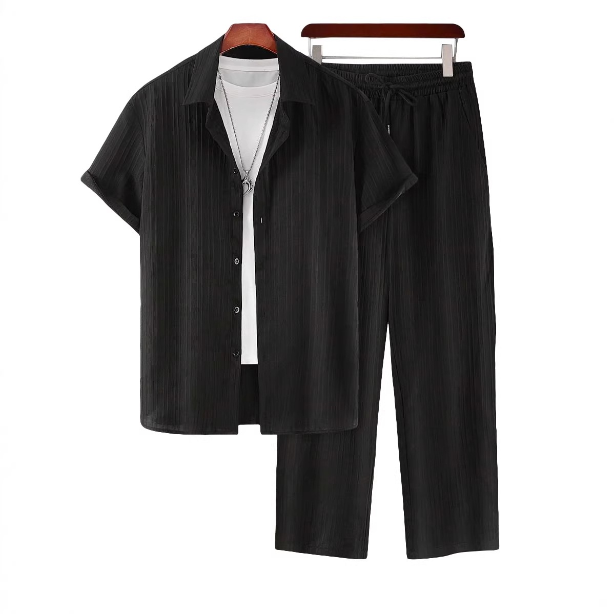 Men's Pleated Shirt & Wide Leg Pants 2-Piece Set