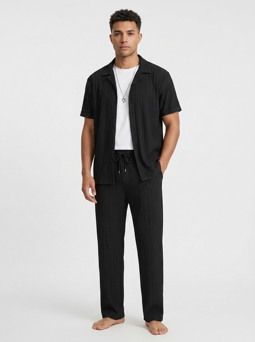 Men's Pleated Shirt & Wide Leg Pants 2-Piece Set